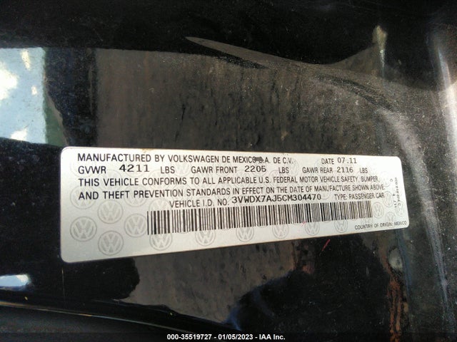 2012 VOLKSWAGEN JETTA SEDAN SE W/CONVENIENCE VIN: 3VWDX7AJ5CM304470