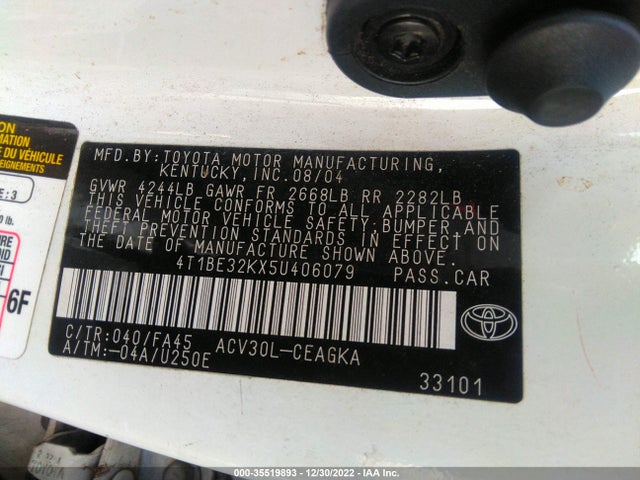 2005 TOYOTA CAMRY XLE VIN: 4T1BE32KX5U406079