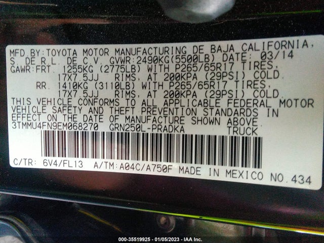 2014 TOYOTA TACOMA VIN: 3TMMU4FN9EM068270