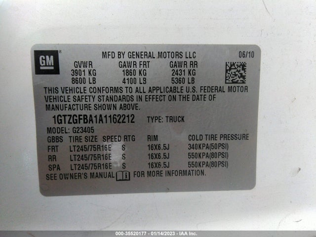 GMC SAVANA CARGO VAN 2010 1GTZGFBA1A1162212 Image 9