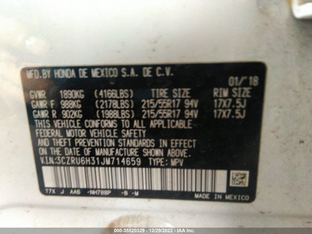 2018 Honda HR-V, VIN: 3CZRU6H31JM714659