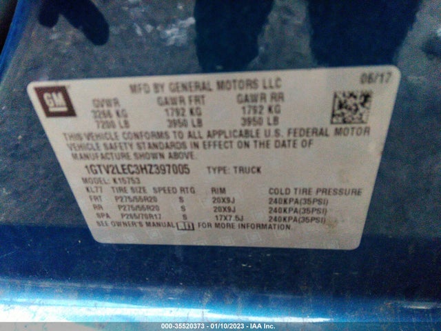 2017 GMC Sierra 1500, VIN: 1GTV2LEC3HZ397005