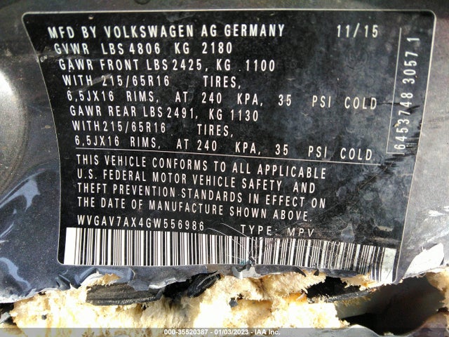 Volkswagen TIGUAN S 2016 WVGAV7AX4GW556986 Image 11