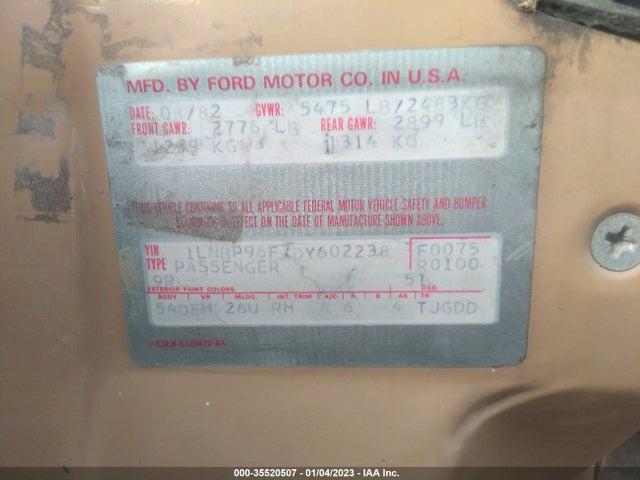 Lincoln Town Car 1983 1LNBP96F7DY602238 Image 10