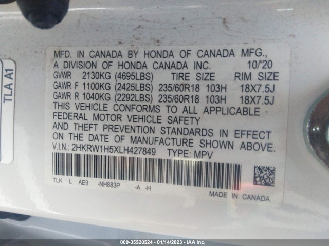 Honda CR-V EX 2020 2HKRW1H5XLH427849 Image 9