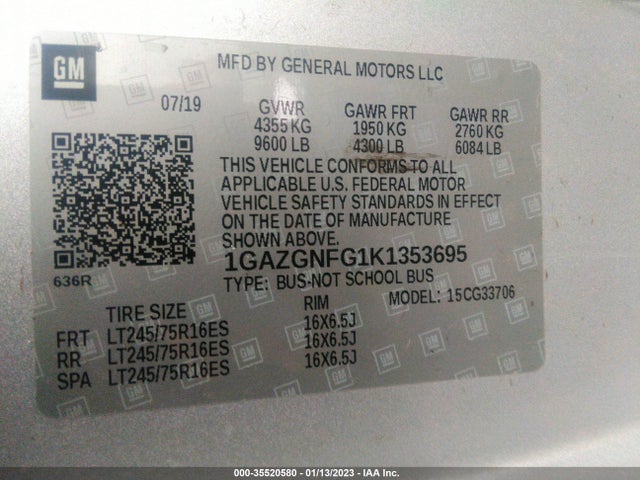 Chevrolet Express Passenger Ls 2019 1GAZGNFG1K1353695 Image 10