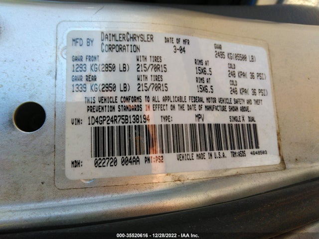 Dodge Grand Caravan Se 2005 1D4GP24R75B138194 Image 10