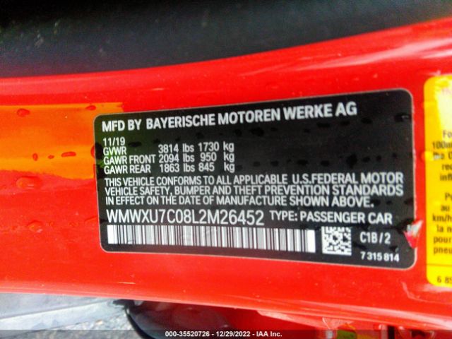 WMWXU7C08L2M26452 Mini Hardtop 4 Door Cooper