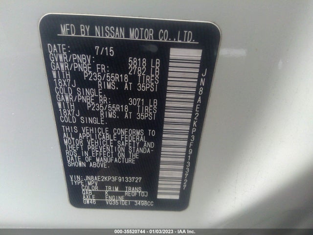 2015 Nissan Quest, VIN: JN8AE2KP3F9133727