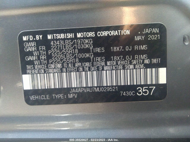 JA4APVAU7MU029521 Mitsubishi Outlander Sport Se