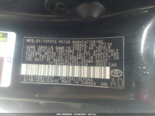 2010 TOYOTA COROLLA S VIN: 2T1BU4EEXAC457334