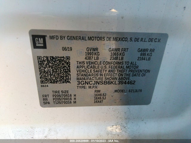 Chevrolet TRAX LS 2019 3GNCJNSB6KL394462 Image 10