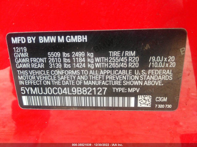 2020 BMW X4, VIN: 5YMUJ0C04L9B82127
