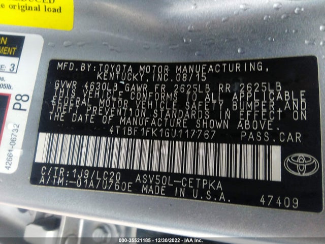 2016 Toyota Camry, VIN: 4T1BF1FK1GU117767