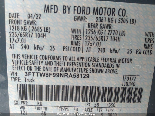 2022 Ford Maverick, VIN: 3FTTW8F99NRA58129