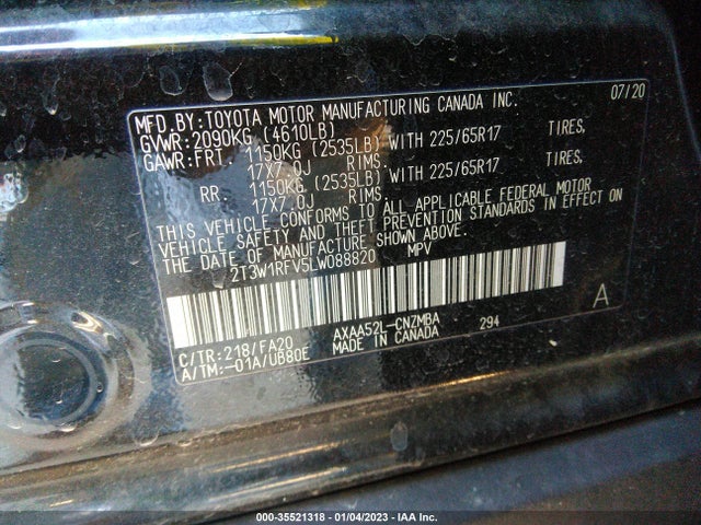2020 Toyota RAV4, VIN: 2T3W1RFV5LW088820