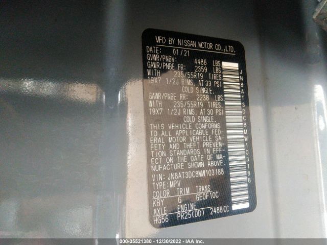 JN8AT3DC8MW103188 Nissan Rogue Platinum