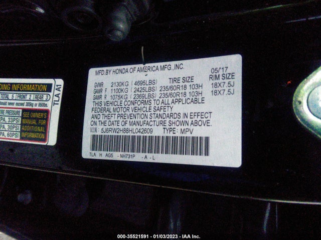 Honda Cr-v Ex-l 2017 5J6RW2H88HL042609 Image 9