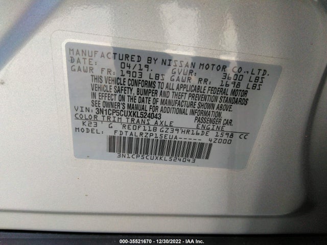 Nissan KICKS S 2019 3N1CP5CUXKL524043 Image 10