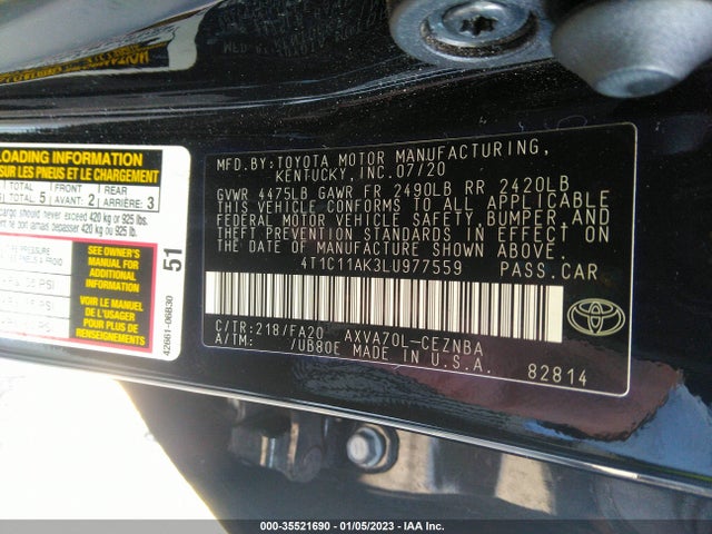 2020 Toyota Camry, VIN: 4T1C11AK3LU977559