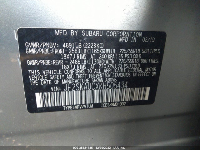 2019 Subaru Forester, VIN: JF2SKAUCXKH505434