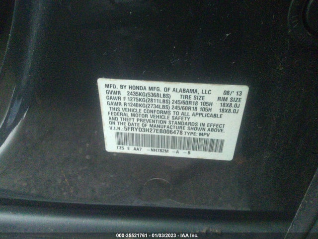 2014 ACURA MDX VIN: 5FRYD3H27EB006478
