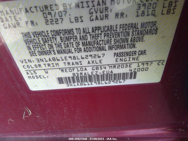 2008 NISSAN SENTRA 2.0 S VIN: 3N1AB61E98L629267