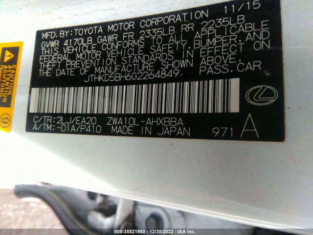 2016 Lexus CT, VIN: JTHKD5BH6G2264849