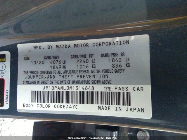 2021 Mazda 3, VIN: JM1BPAML0M1314648