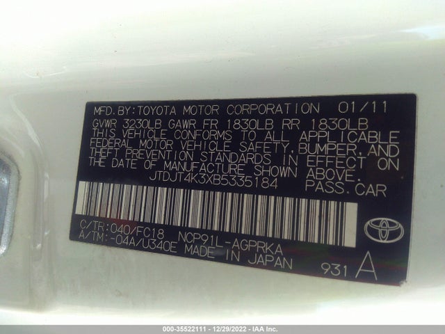 Toyota Yaris 2011 JTDJT4K3XB5335184 Image 10