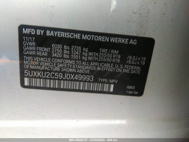 2018 BMW X6, VIN: 5UXKU2C59J0X49993