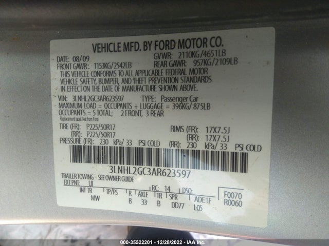 Lincoln MKZ 2010 3LNHL2GC3AR623597 Image 9