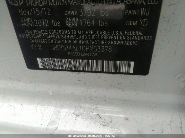 2013 HYUNDAI ELANTRA GLS VIN: 5NPDH4AE1DH253378