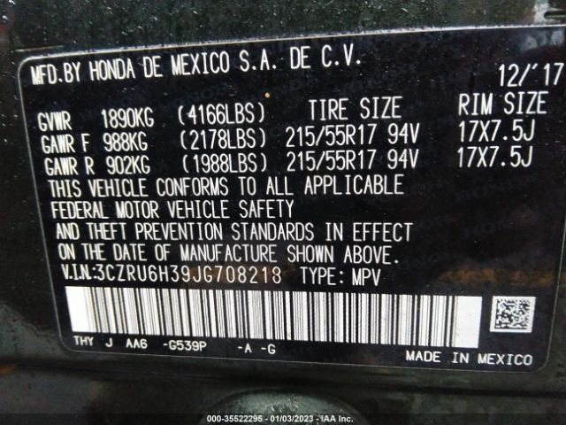 3CZRU6H39JG708218 Honda HR-V LX