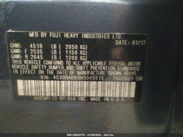 Subaru Legacy 2017 4S3BNAB69H3045515 Image 9