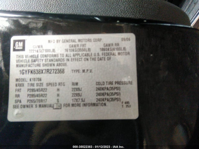 Cadillac Escalade 2007 1GYFK638X7R272368 Image 10