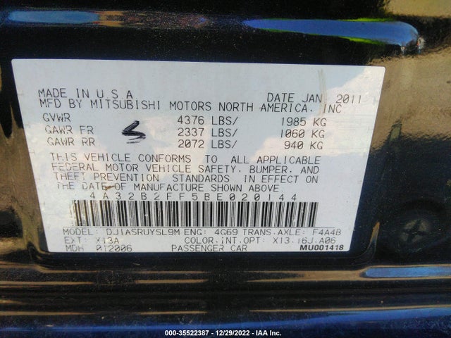 Mitsubishi GALANT FE 2011 4A32B2FF5BE020144 Image 9