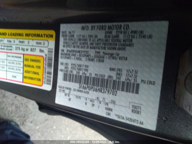 3FA6P0PU6HR379702 Ford Fusion Energi Se