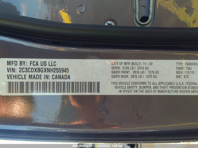 Dodge Charger Sxt 2022 2C3CDXBGXNH255945 Image 9