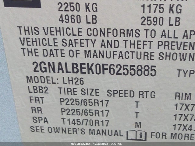 Chevrolet EQUINOX LT 2015 2GNALBEK0F6255885 Image 9