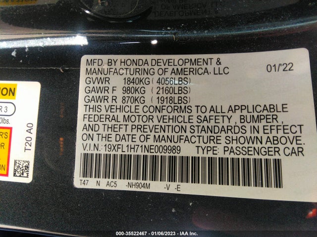 Honda Civic Hatchback Ex-l 2022 19XFL1H71NE009989 Image 10