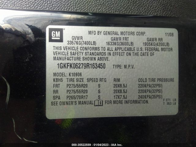 1GKFK06279R163450 GMC YUKON XL DENALI