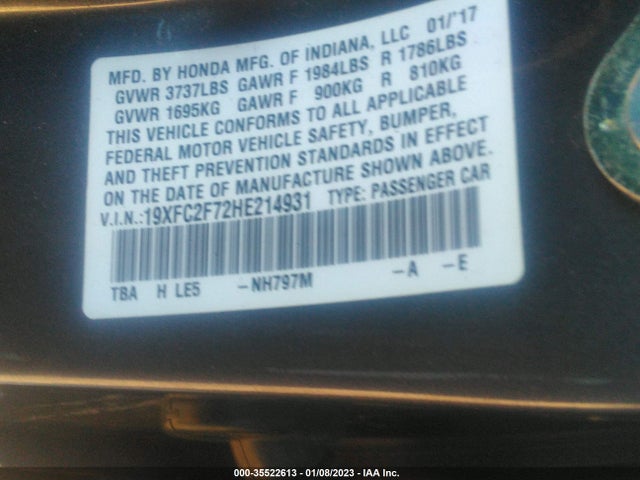 Honda Civic Sedan Ex 2017 19XFC2F72HE214931 Image 10