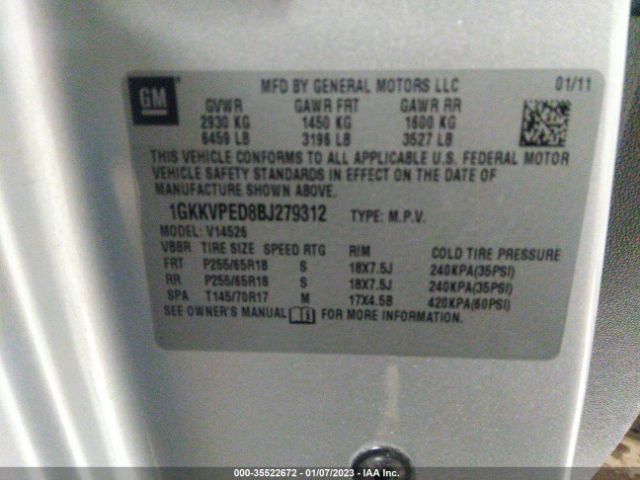 1GKKVPED8BJ279312 GMC ACADIA SLE