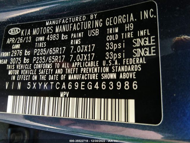 5XYKTCA69EG463986 KIA SORENTO LX