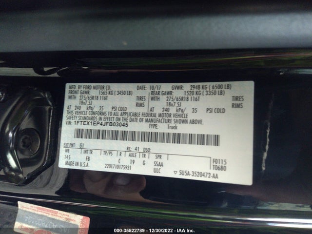 2018 FORD F-150 XL/XLT/LARIAT VIN: 1FTEX1EP4JFB03045