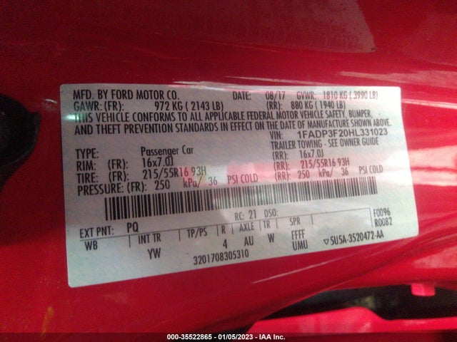 2017 Ford Focus, VIN: 1FADP3F20HL331023