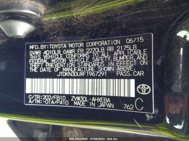 2015 TOYOTA PRIUS FOUR VIN: JTDKN3DUXF1967291