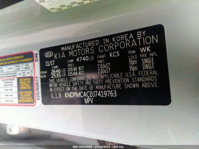 KNDPMCAC0J7419763 KIA Sportage Lx