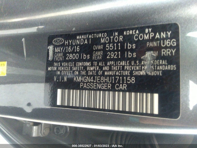 2017 Genesis G80, VIN: KMHGN4JE8HU171158